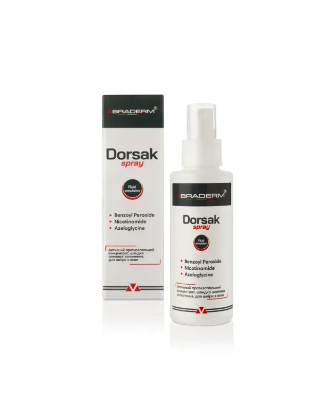 Braderm Dorsak Spray — активний спрей від акне на тілі з бензоїл пероксидом 6% 100 мл