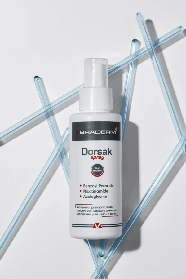 Braderm Dorsak Spray — активний спрей від акне на тілі з бензоїл пероксидом 6% 100 мл