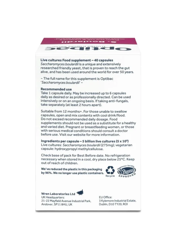 Optibac Saccharomyces Boulardii — пробіотичні дріжджі Буларді - 40 капсул
