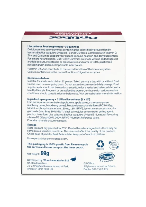 Optibac Gut Health Gummies — жилейки для здорового кишківника 30 порцій